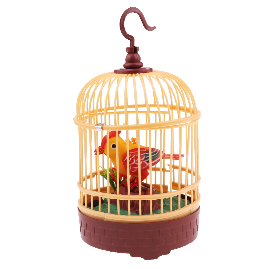 

Sound Activated Chirping Bird Pet Toy in Cage - Realistic Sounds & Movements