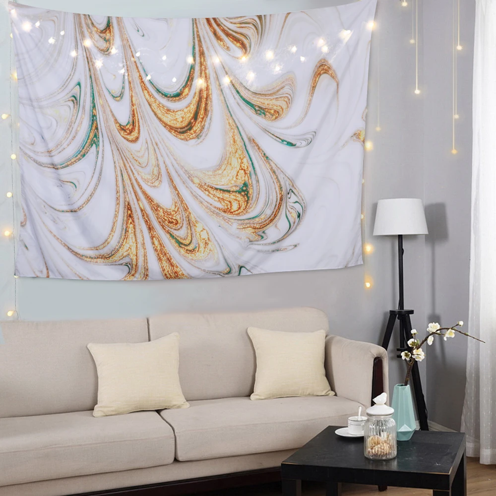 Синий завиток гобелен под мрамор печать полиэстер настенный ковер Коврик для