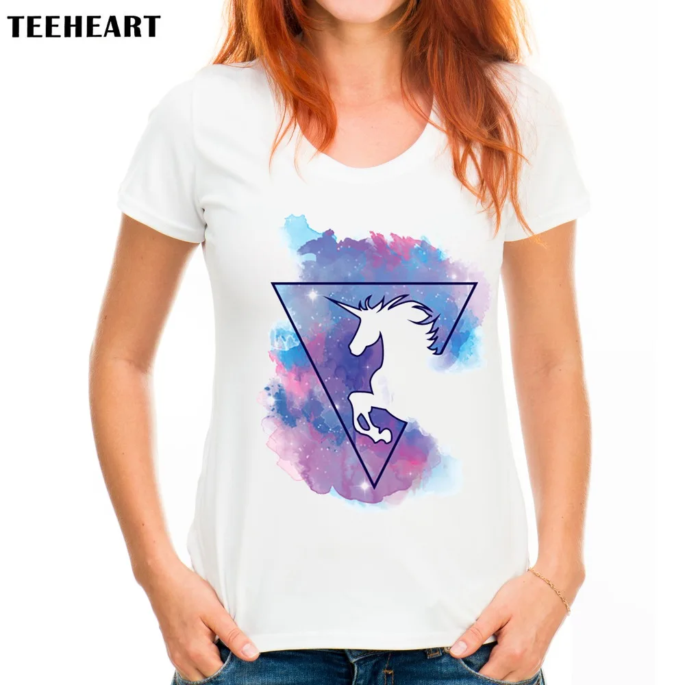 Teeheart Для женщин мода Единорог Треугольники Дизайн футболка Новинка Топы