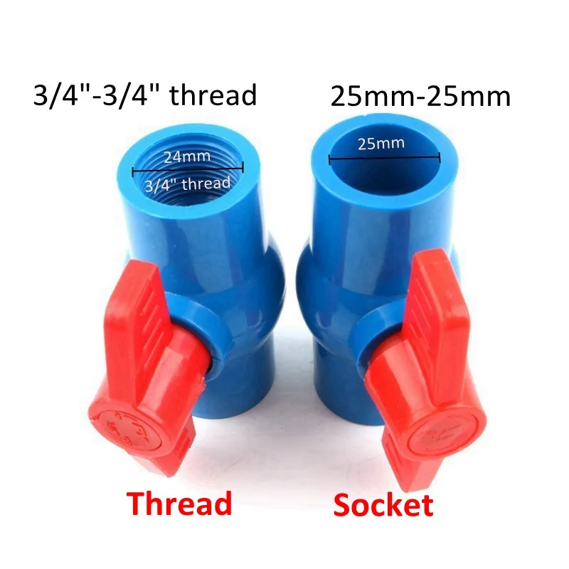 1 шт. 3/4 &quotx 3/4&quot 25 мм до ПВХ шаровой клапан Слип запорная ручка Клапан трубы