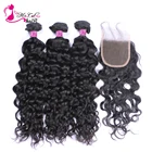 Ms Cat 3 пучка бразильских волос, волнистые человеческие волосы с 4x4 дюйма, закрытие шнурка, отбеленные узлы, Реми, 4 шт.лот