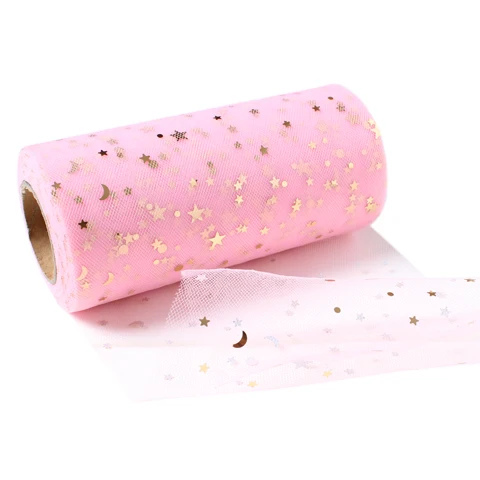 Pink 15 см ширина 22 метра/рулон Блестки из мягкой Марли полиэстер Сетка Тюль Ткань DIY шитье пачка Свадьба День рождения принадлежности - Цвет: Pink