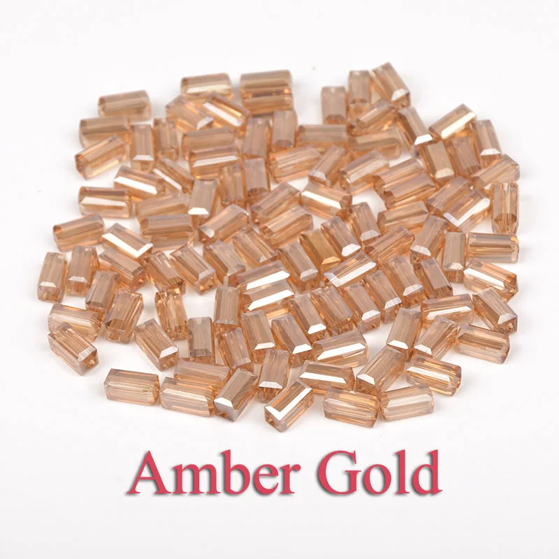 Amber Gold 100 шт Прямоугольные Австрийские хрустальные бусины 3*6 мм 4*8 мм высокого качества квадратной формы стеклянные бусины для изготовления браслетов своими руками - Цвет: Amber Gold