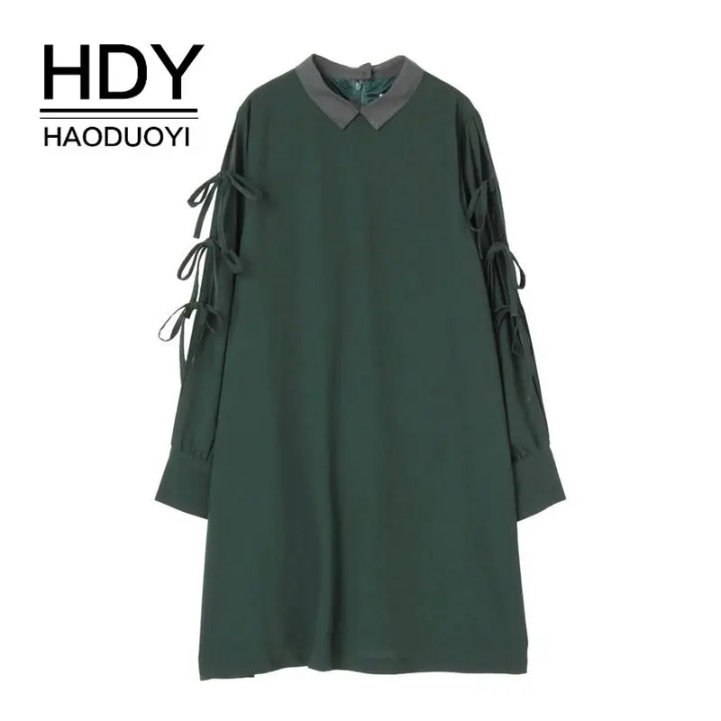 Платье с отложным воротником HDY Haoduoyi женское зеленое и черное прорезями | Женская