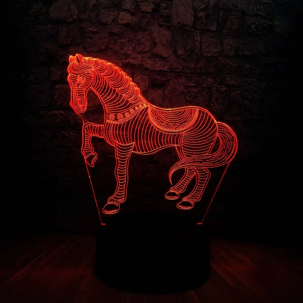 Новинка 3D светодиодный настольная лампа Pentium horse 7 смена Цветов RGB Ночник