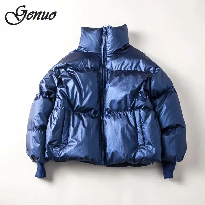 2019 зимняя Глянцевая пуховая парка женские куртки больших размеров теплая синяя