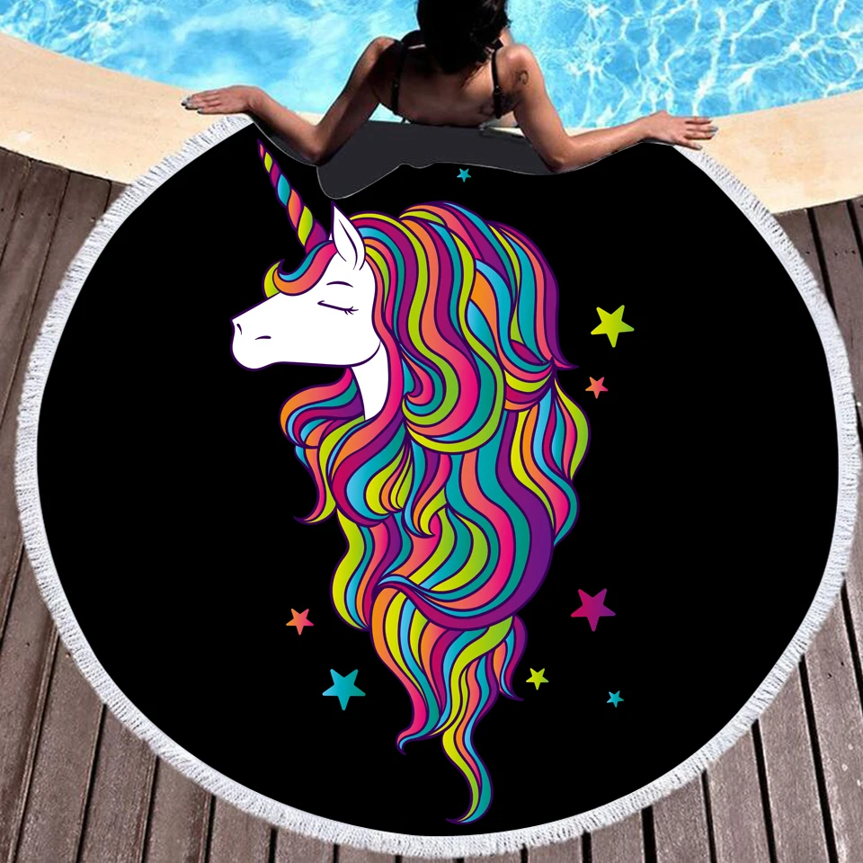 GRIDILANGO Единорог круглый пляжные полотенца с кисточкой из микрофибры цветок