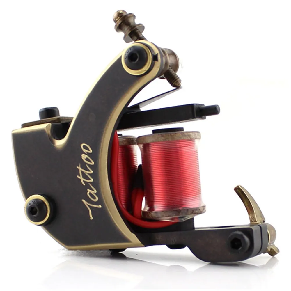 

Professional Handmade Brass 10 Wrap Coils Tattoo Machine Brass Frame For Liner / Shader Coloring Supply For Tattoo Freshman