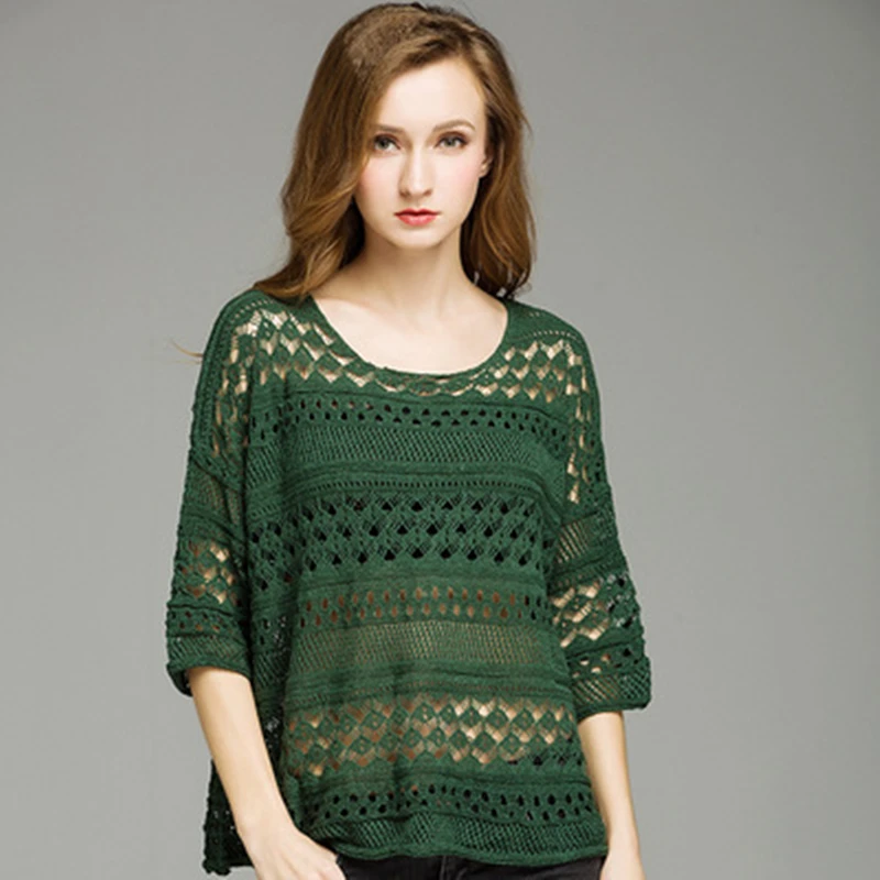 2017 Весна и осень тонкие пикантные открытые женские пуловеры сплошной цвет три