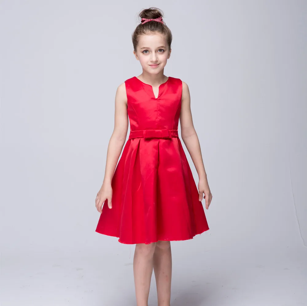 2022 Summer Princess Dress for Wedding and Party Little Girl Clothes Red Formal Dresses Solid Color Grace Clothing with Sashes | Детская