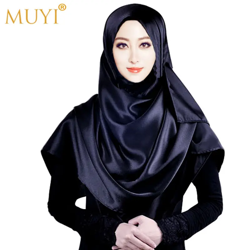 Мусульманский Хиджаб Женский шарф с квадратами Тюрбан головной убор атласные