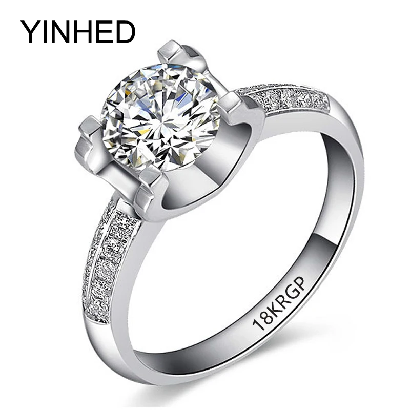 Женское кольцо из белого золота с фианитом 2 карата|engagement wedding ring|jewelry ringswedding rings for