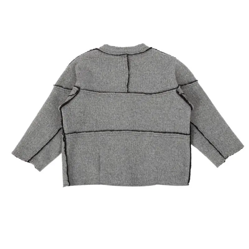 Серая шерстяная одежда с круглым вырезом пальто унисекс куртки зимняя теплая