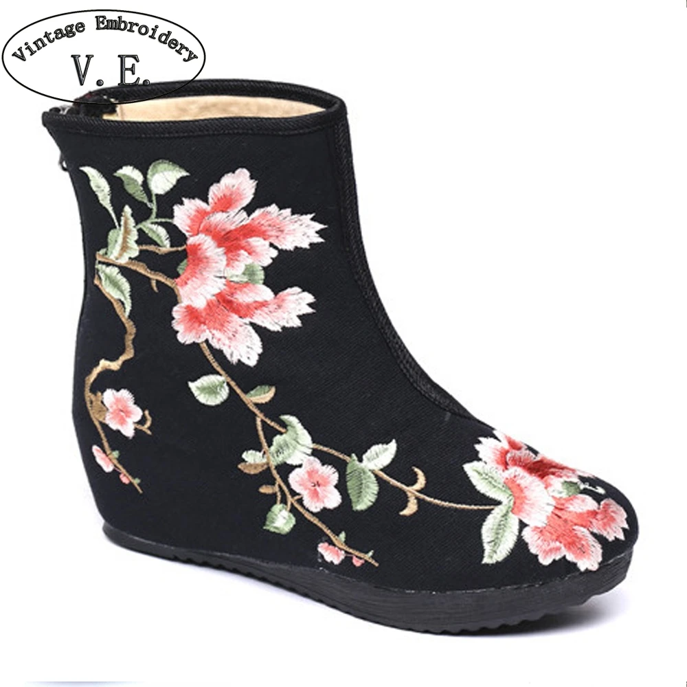 Винтажные повседневные ботинки средней высоты с вышивкой botas femininas De Inverno женские