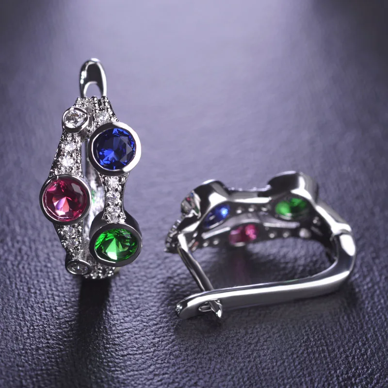 Blucome Классический Стад Серьги Для Женщин Красный Синий Зеленый Горный Хрусталь