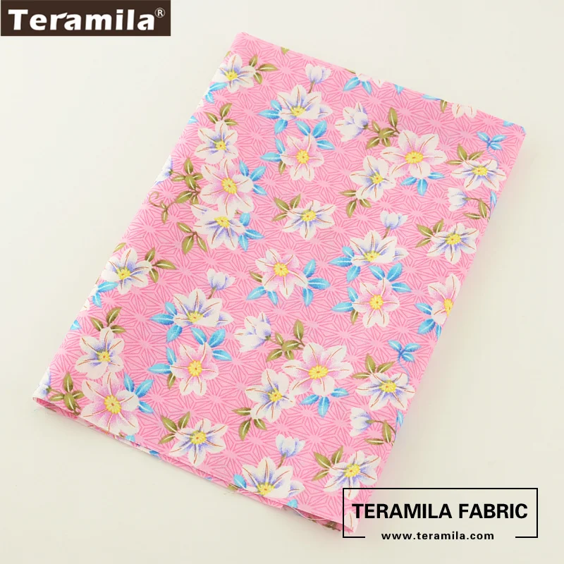 Teramila Cotton Poplin Fabric Pink High Quality Tissue Printed Lily Design Quilting Patchwork DIY Dress Crafts Cloth|designer cloths|cotton poplin
