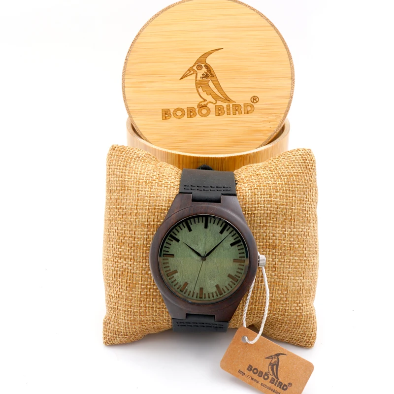 Bobo птица Мужская Green Wood Уход за кожей лица деревянный бамбука Часы роскошный с