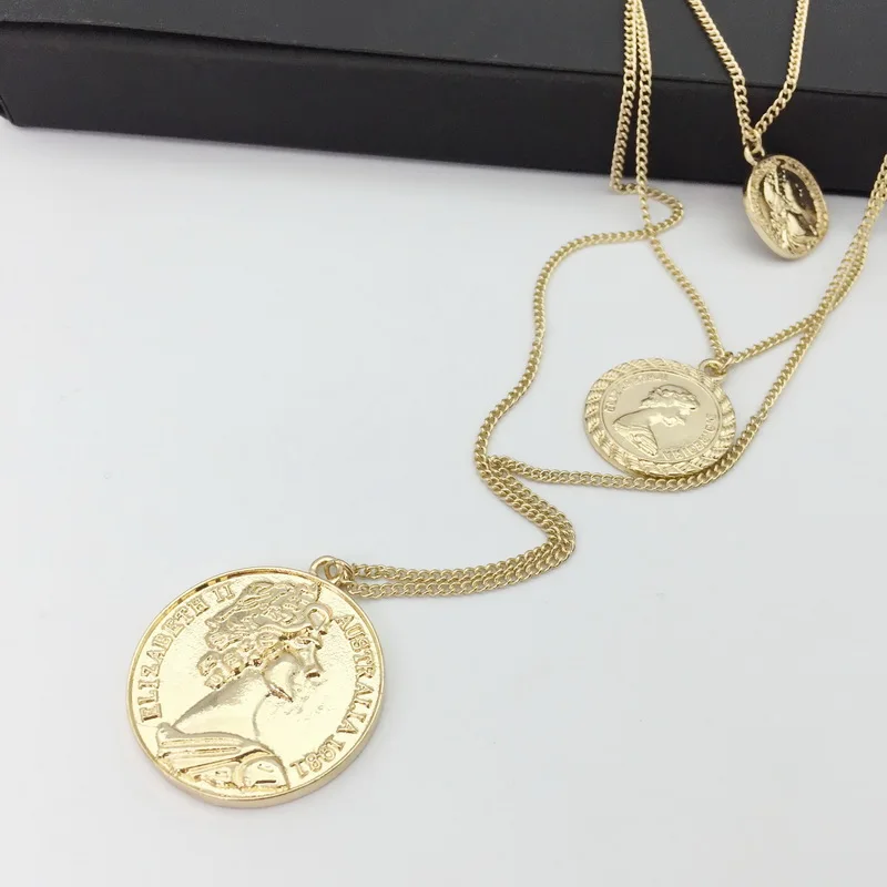 TOTASALLY ожерелья с монетами модная популярная многосетевая голова королевы