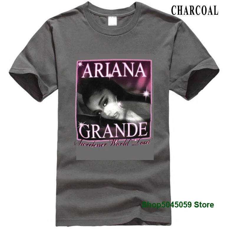 charcoal Ariana Grande Sweetener World Tour Футболка белая большая спасибо следующая большая скидка Хлопковая мужская футболка с принтом Футболка с круглым вырезом - Цвет: charcoal