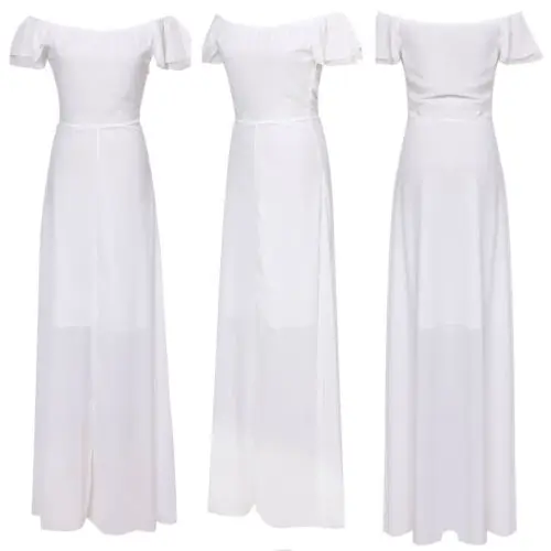 Стильное женское платье с открытыми плечами вырезом лодочкой белое высокой