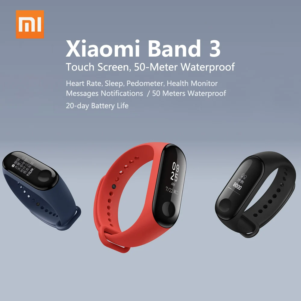 Фитнес-браслет для Xiaomi Mi Band 3 фитнес-трекер умный Браслет трекер пульсометр монитор сна вызов отклонение умный