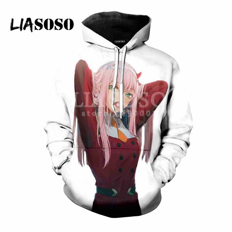 LIASOSO, новинка, аниме, сексуальная милая девушка, Zero Two, 3D принт, для женщин и мужчин, с капюшоном, толстовки, свитера, пуловер, Харадзюку, хип-хоп, X0552