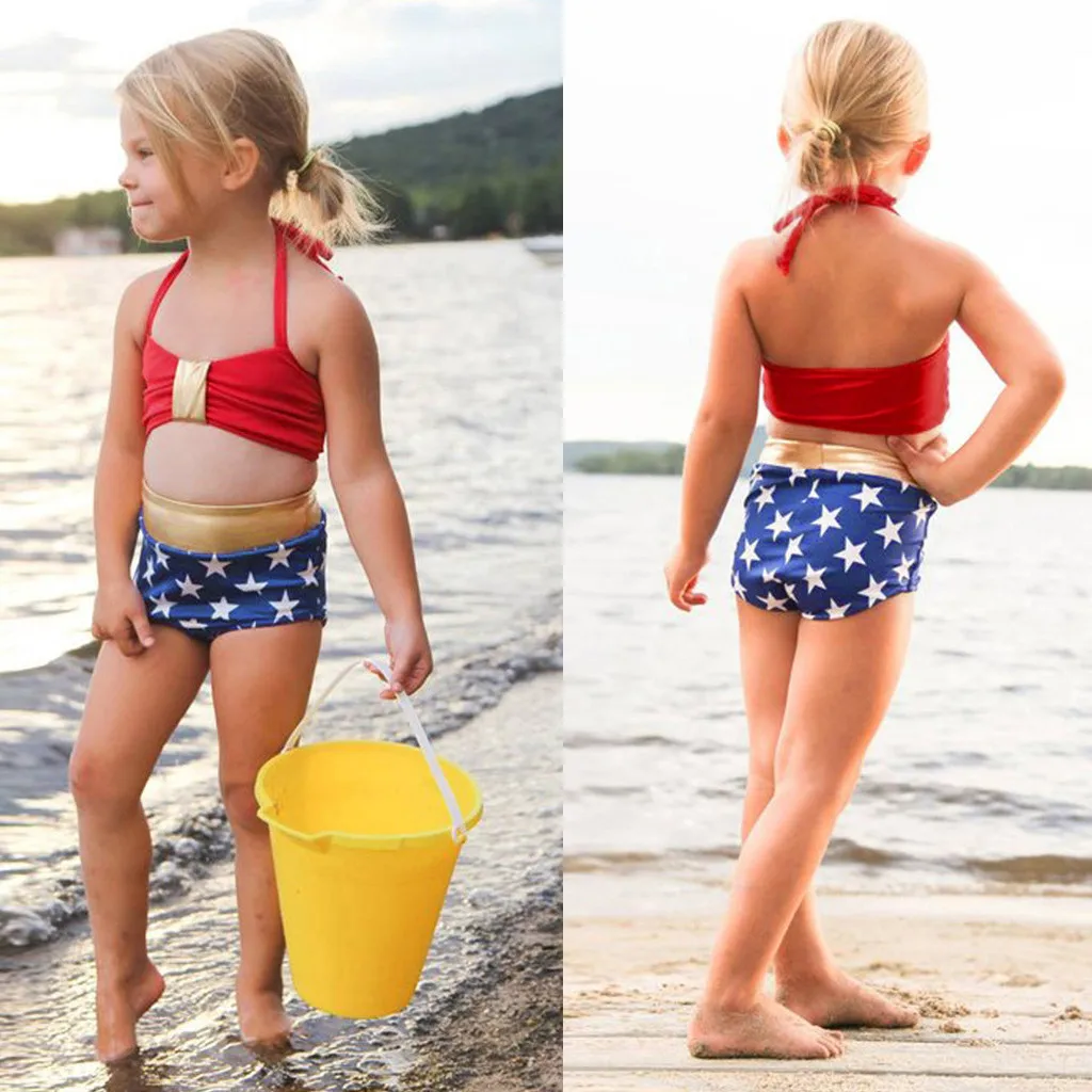 Детский купальный костюм для маленьких девочек со звездами комплект бикини