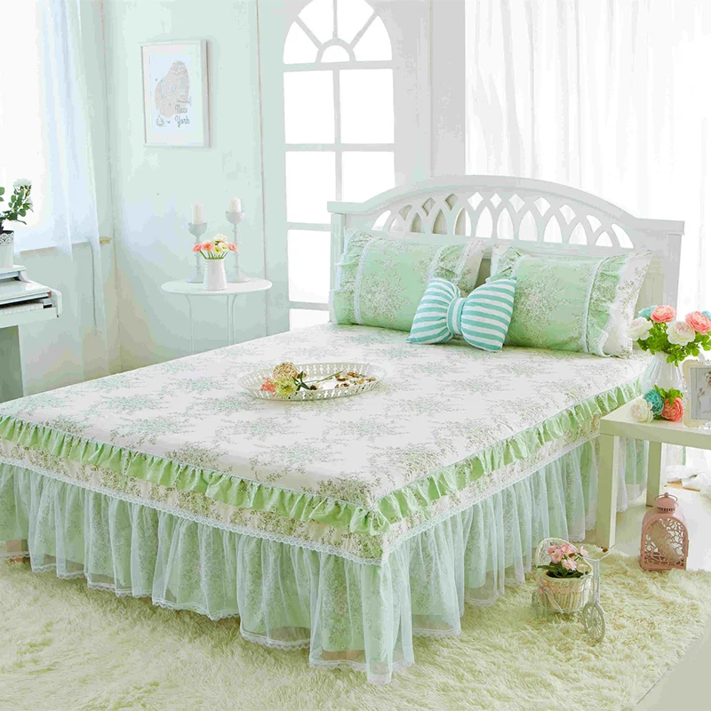 ROMORUS 3-Piece/Set Princess Lace Bed Skirt Set Pure Cotton Soft Sheet Quality Bedspread for Girls King Queen Full Twin Size | Дом и сад