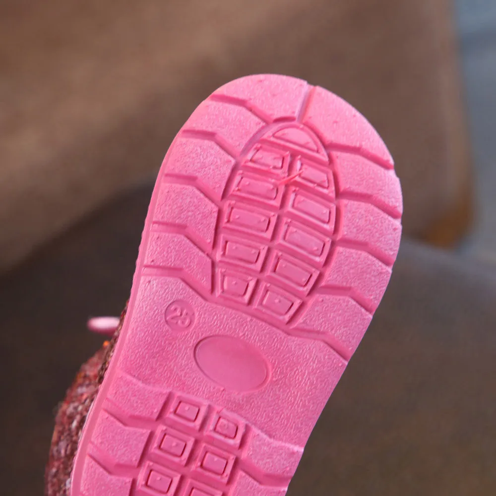 Детская зимняя обувь для маленьких девочек; зимние ботинки с кроличьими ушками и блестками; коллекция года; брендовые плотные зимние ботинки; детская теплая обувь для девочек; 1030