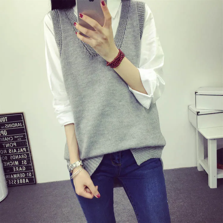 Женский пуловер 2017 Свитера средней длины свободный Однотонный женский свитер