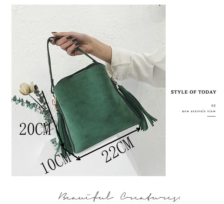 HANSOMFY Скраб Женская сумка-ведро Ретро сумка через плечо с кисточкой