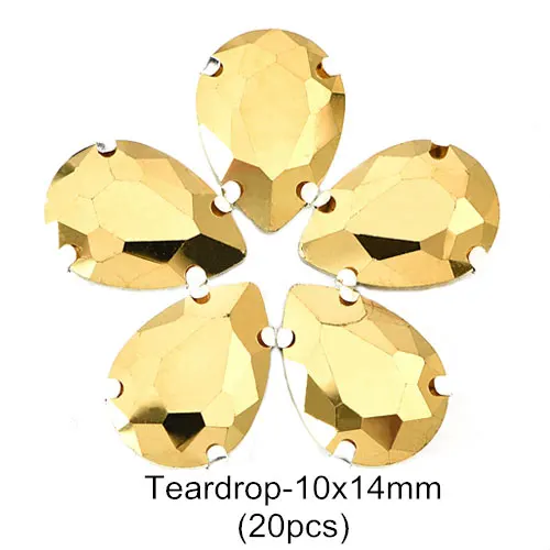 Teardrop 10x14mm Шахта золото микс 11 форм пришить Стразы Золотой Коготь Установка стекло кристалл Высокое качество пришить коготь стразы для одежды B3791 - Цвет: Teardrop 10x14mm