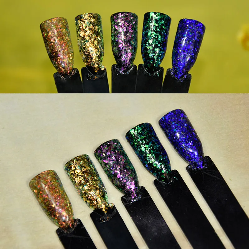 

NEWEST 2017 1g/Box Sale 5Colors New arrival color shift Sparkling Irregular Chameleon Chrome Flakes Pigment for Nails,MGYG-01-05
