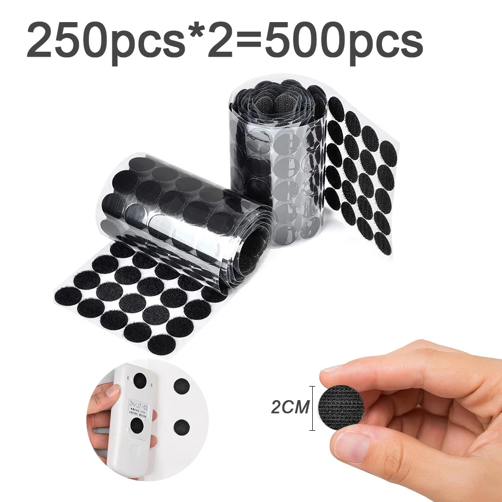 Round black 500pcs 5 м* 2 крюк и петля крепежная лента, самоклеющаяся Липкая лента, сверхпрочная липучка многоразовая двусторонняя клейкая лента - Цвет: Round black 500pcs
