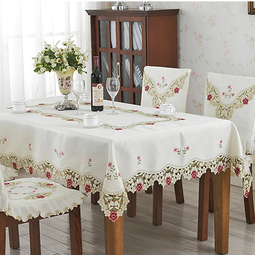 Скатерть из полиэстера в европейском стиле вышитая Цветочная полая крышка стола