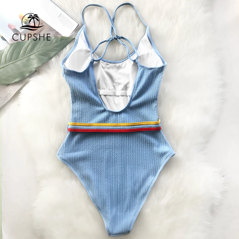 CUPSHE синий цельный купальник женский Одноцветный монокини с одним поясом 2020 новый