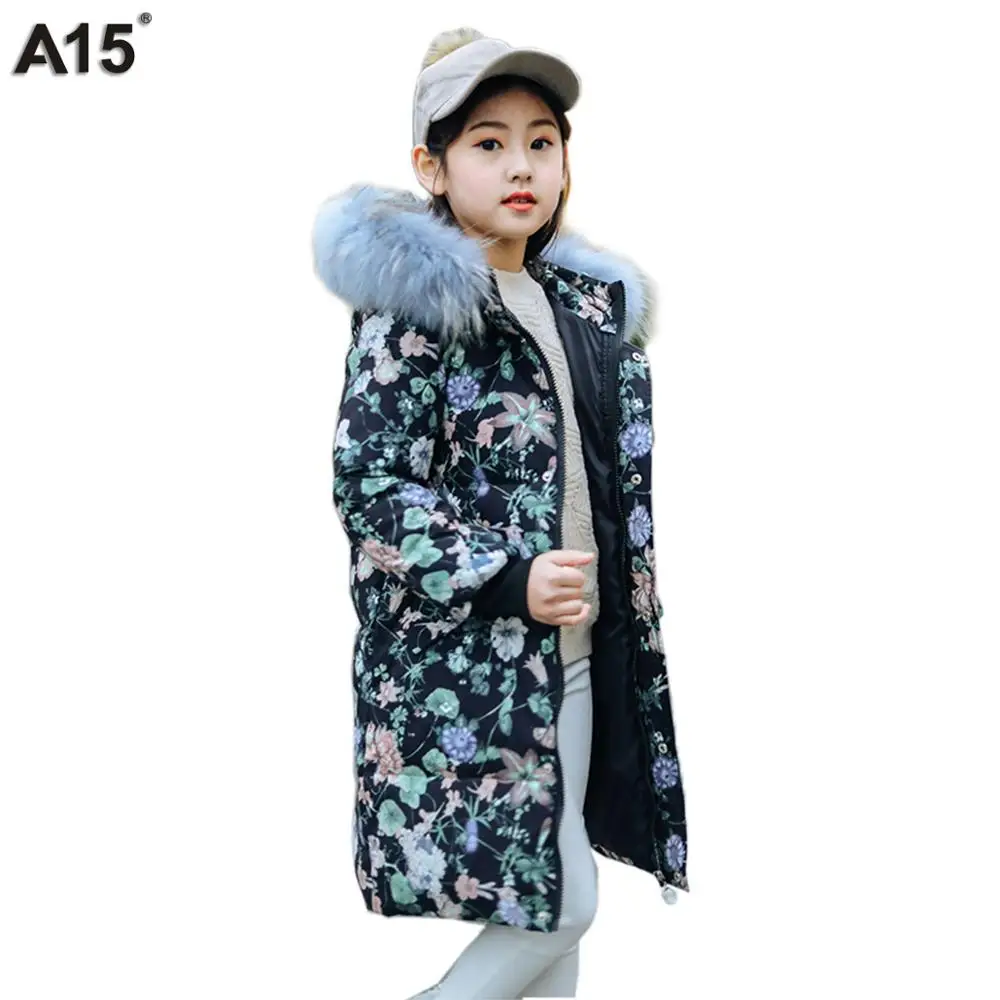 K38-9987Navyblue Детский пуховик на девочку A15, зимняя теплая пуховая куртка для детей и подростков, размеры на возраст 6, 8, 10, 12, 14 и 16 лет - Цвет: K38-9987Navyblue