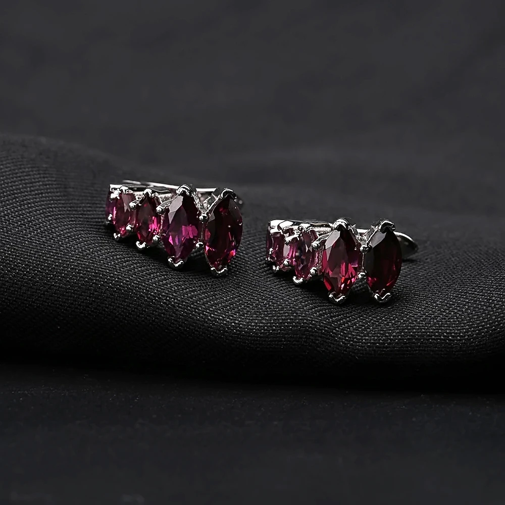 GEM'S BALLET Fashion Women Natural Rhodolite Garnet Earrings Ring Set 925 Sterling Silver Gemstone Jewelry Gift Fine | Украшения и