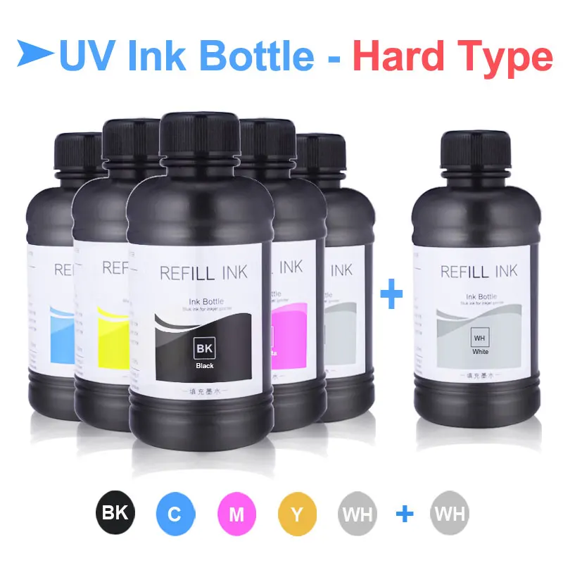 6 Bottles-Hard 6x250 мл Светодиодный УФ чернила бутылка для Epson L800 L805 L1800 R290 1390 1400 1410 4800 7800 4880 DX5 DX7 УФ чернила для принтера(BK C M Y WH Вт · ч - Цвет: 6 Bottles-Hard