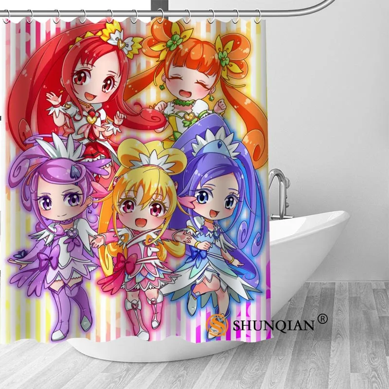 Пользовательские Улыбка Precure аниме Современный Душ Шторы Ванная комната Водонепроницаемый Полиэстеровая печать на ткани Ванная комната занавес с крюком