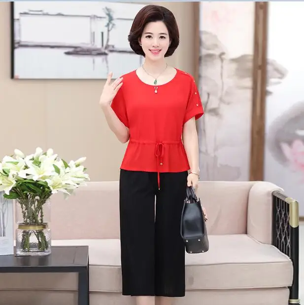 Женский шифоновый костюм свободная блузка + брюки комплект из двух предметов