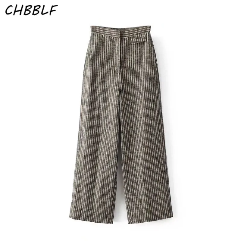 

New Spring 2017 European Linen Sriped Wide Leg Pants Fashion High Waist Pants WDD8251
