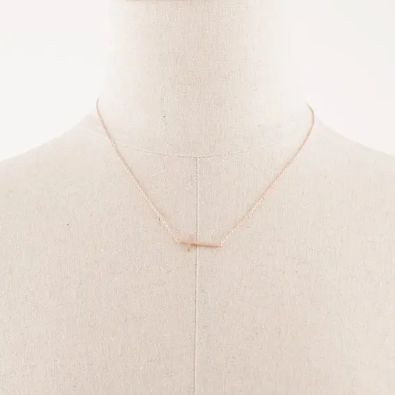 Новейшая мода Лидер продаж Боком крест ожерелье -- (розовое золото/серебро-2 Цвета