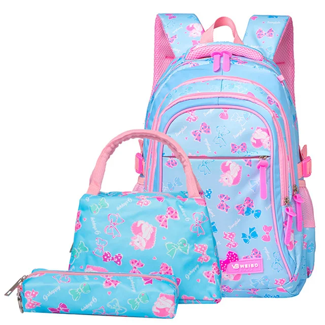 Light Blue 3 шт./компл. школьный рюкзак для девочек Детские Рюкзаки Школьный рюкзак с принтом Mochila Infantil - Цвет: Light Blue
