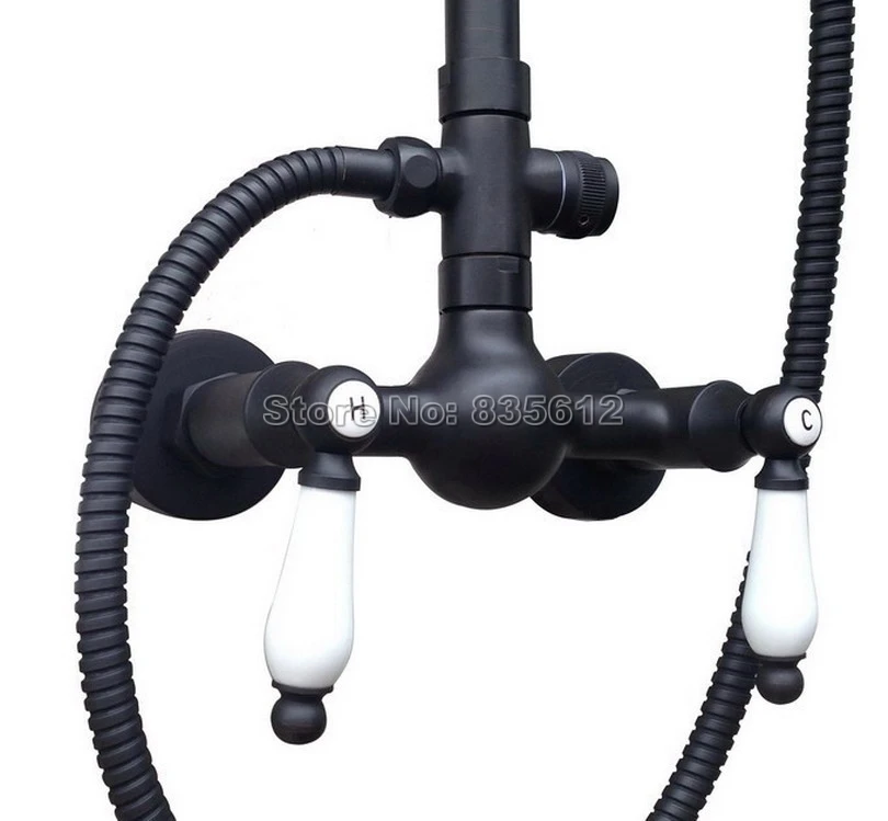 Настенный Черный Масляный латунный Смеситель для ванной комнаты с дождевой