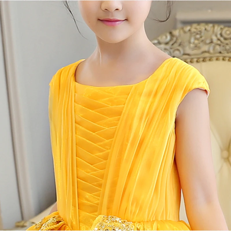 Girls Princess Belle Dress Kids Cosplay Bueauty and The Beast Costume Sleeveless Party Halloween Birthday Yellow Layered | Детская