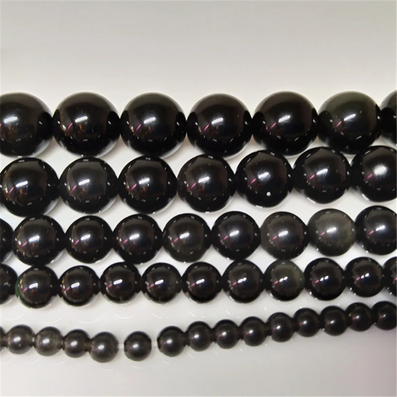 YAOMIAO Round Black Obsidian Beads Natural Stone Selectable Size 4MM To 12MM Fashion DIY Making Women Jewelry Gift | Украшения и