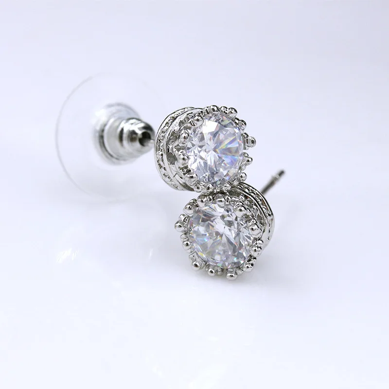 Женские круглые серьги-гвоздики из стерлингового серебра 925 пробы с фианитом 2