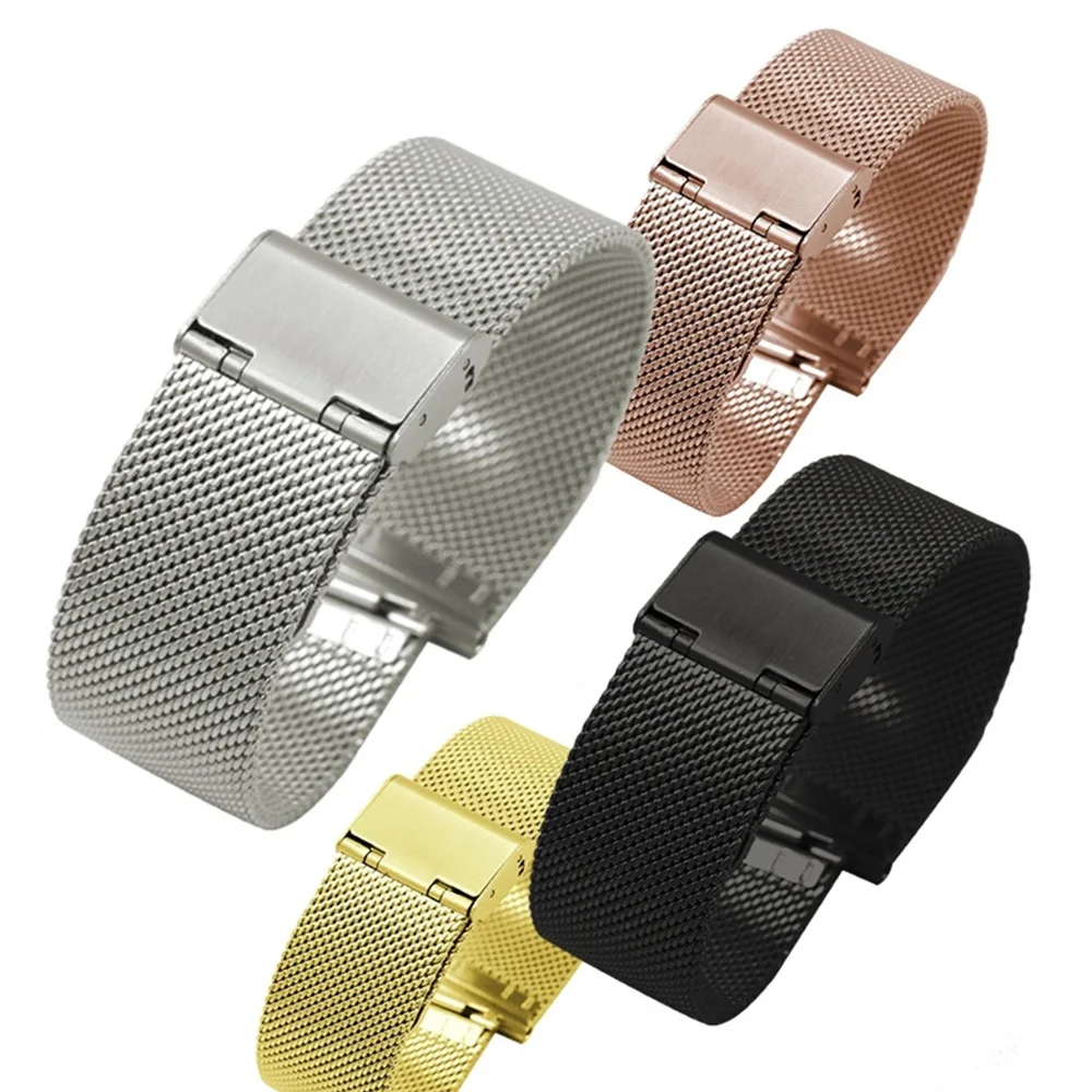 Stainless Steel Wristwatch Band Mesh Straps 12-26mm Quick Release Watchband Milanese Strap Fashion Comfortable Bands Rose Gold