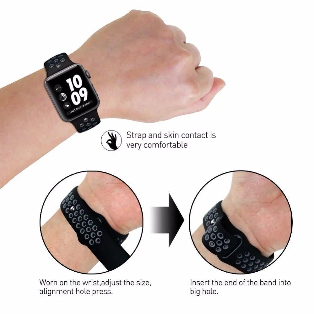 Спорт Силиконовый ремешок для Apple Watch группа 42 38 мм браслет на запястье часы iwatch Nike
